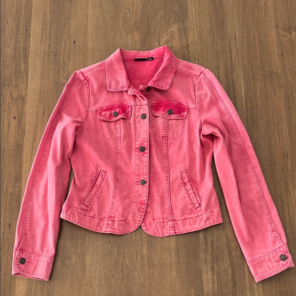 Distressed Faded Red Jean Jacket